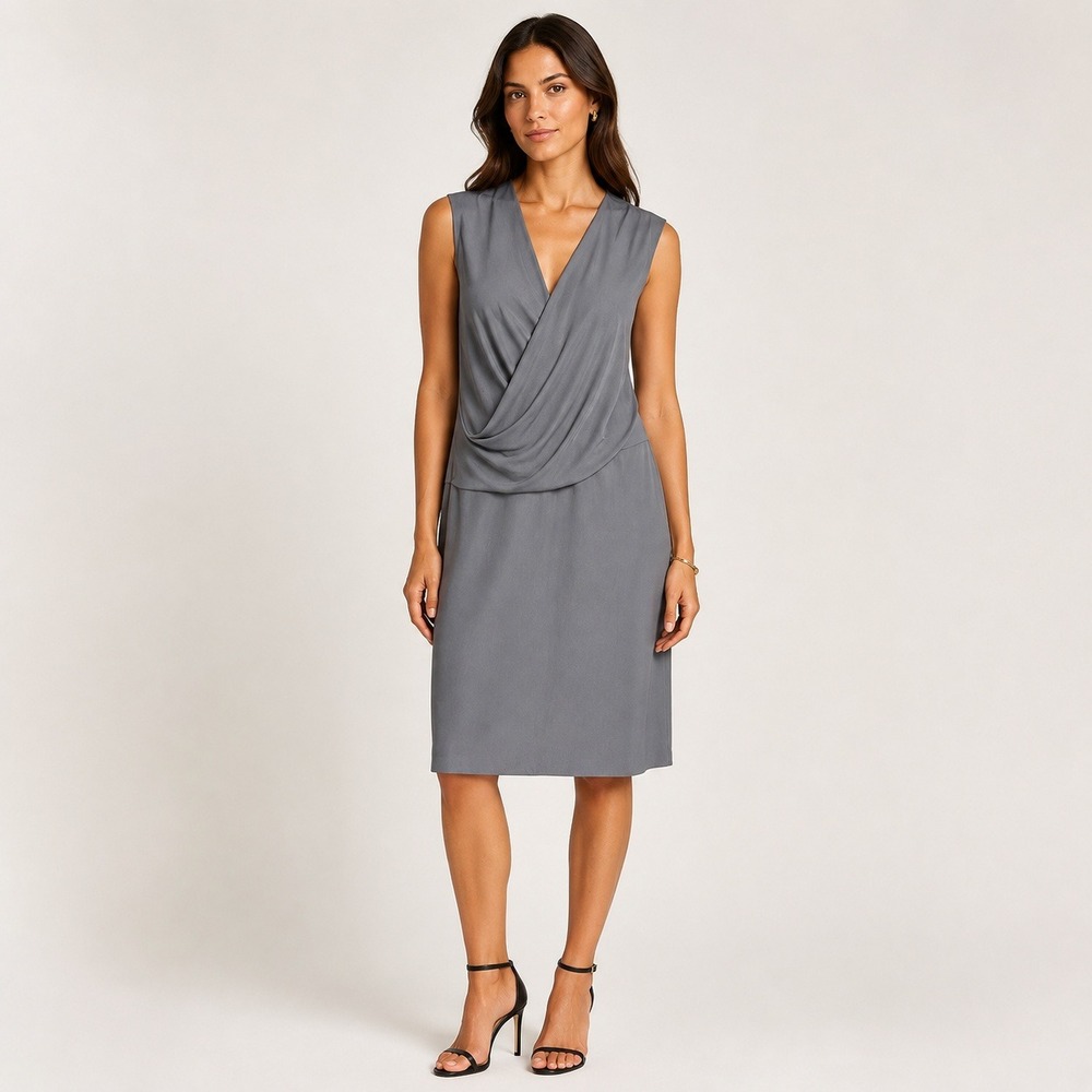 Helmut Lang Draped Midi Dress Women's S Gray Crossover Minimalist